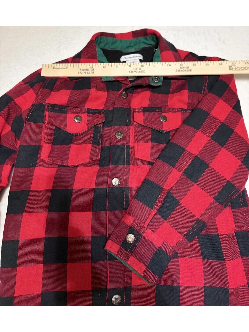 NWOT Tommy Bahama Boys Red Black Buffalo Plaid Sherpa Flannel Shacket Jacket M